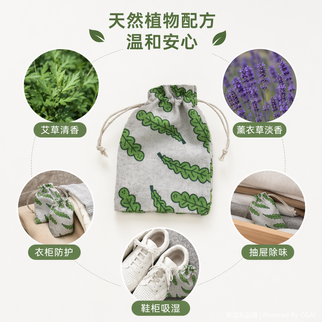 Green leaf-patterned cotton and linen hand-held cloth bag flood prevention and confidential shipping packaging bag