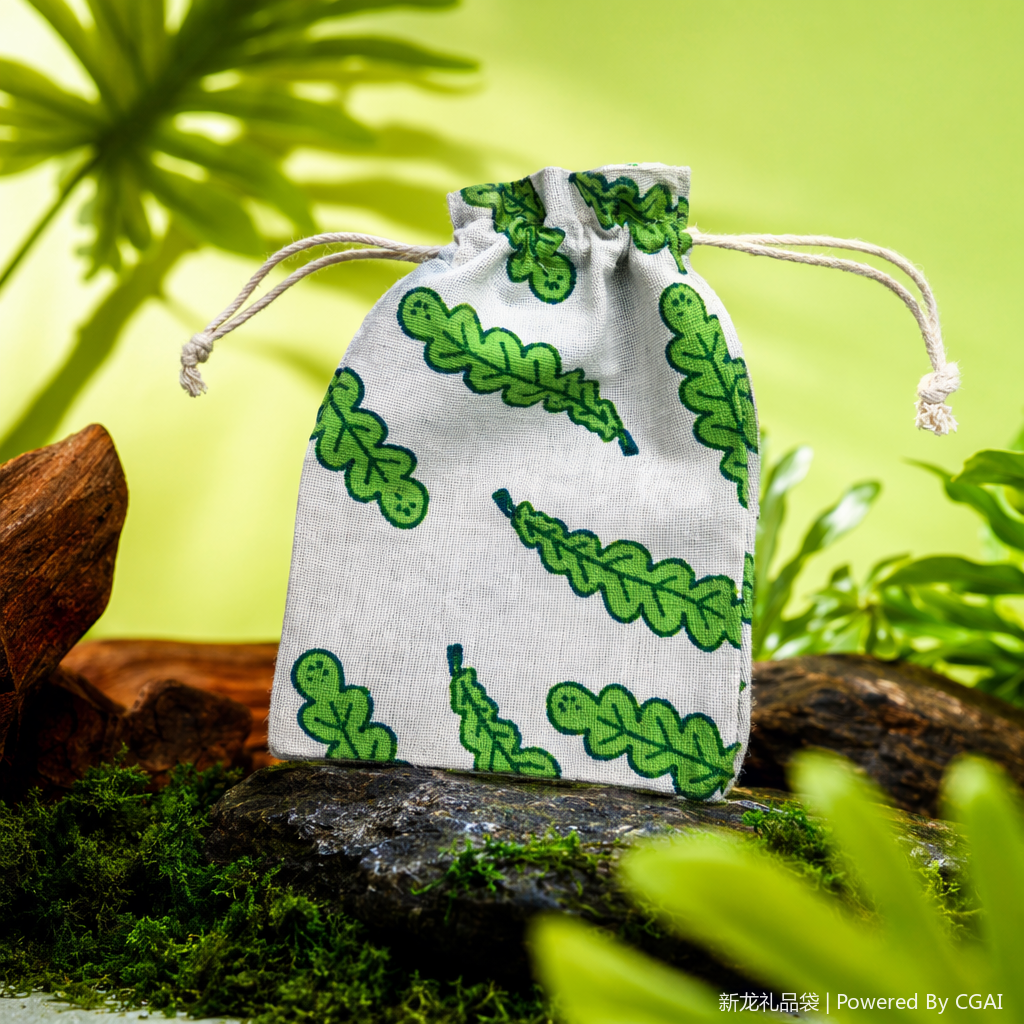 Green leaf-patterned cotton and linen hand-held cloth bag flood prevention and confidential shipping packaging bag Specification image