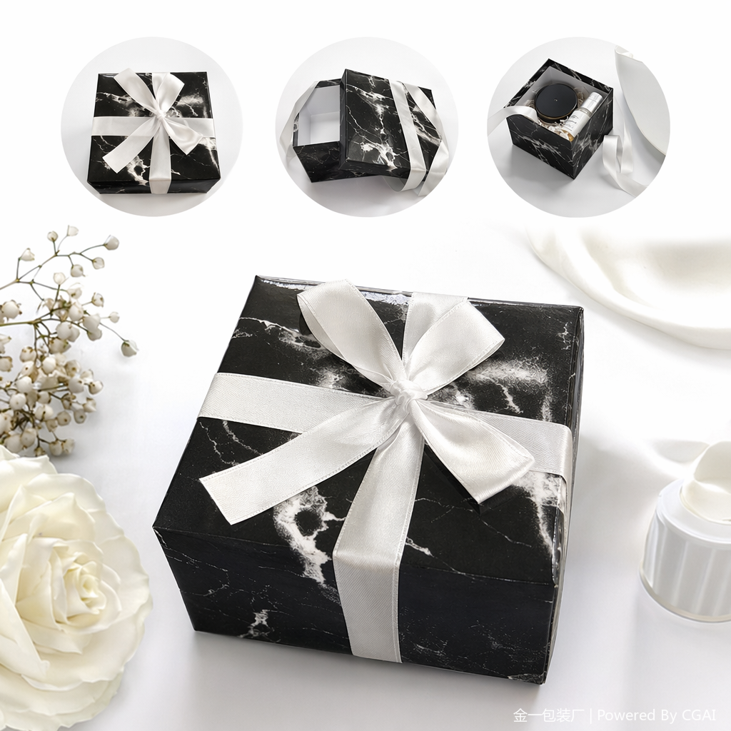 Black and white marble-patterned gift box