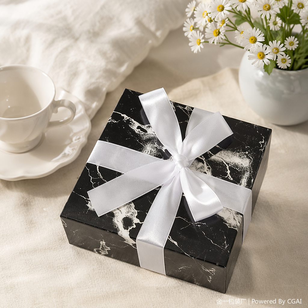 Black and white marble-patterned gift box details Picture