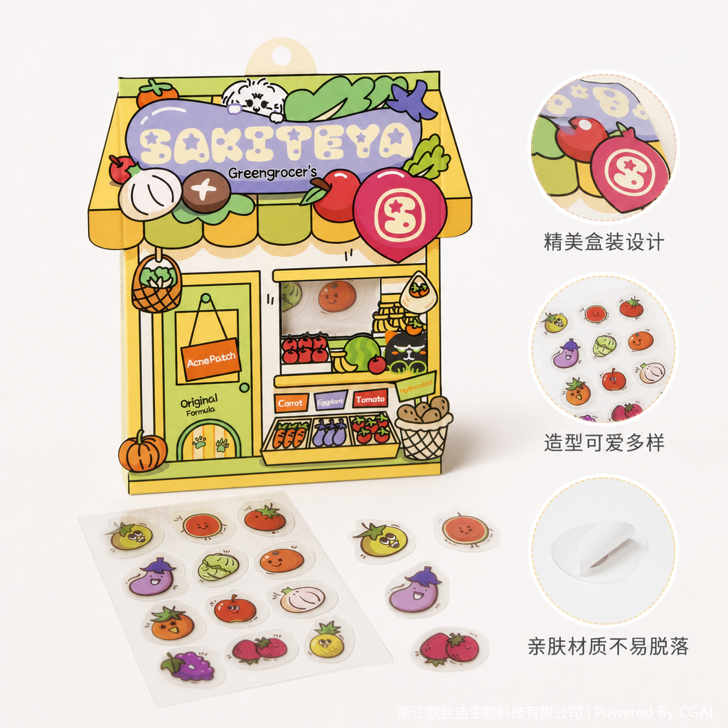 SAKITEYA Cross-border Export English acne Patches, Fruit Fun Cartoon Cheek Patches, Salicylic Acid Acne Patches SA233