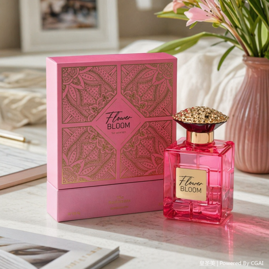 Middle Eastern domestic high-end Perfumes, pink packaging box, red perfume details Picture