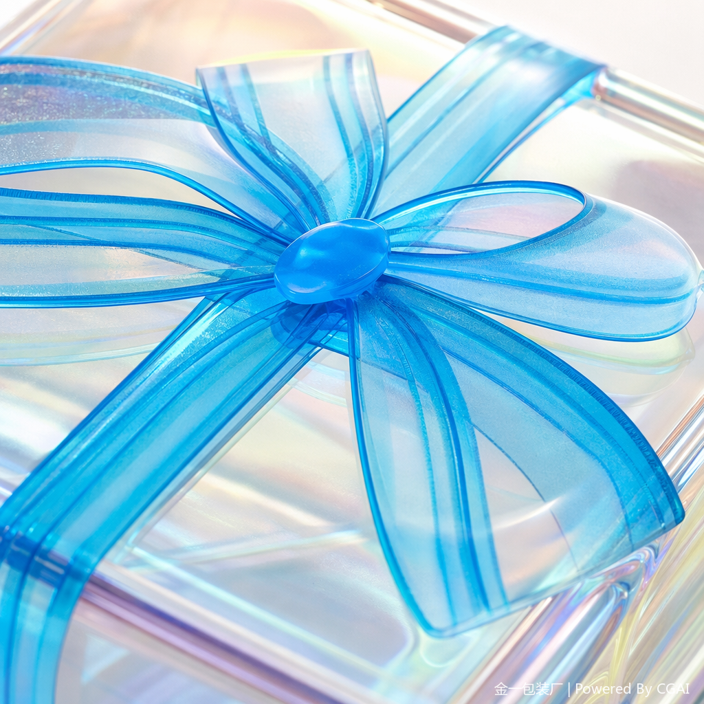 Blue ribbon decorated transparent gift box, souvenir, running lighting items, festival packaging Application Scenario