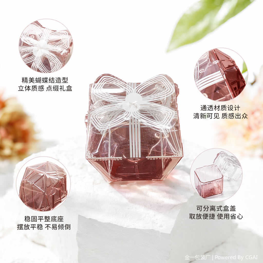 Transparent gift box with white butterfly companion gift packaging box, running lighting fixtures, festival gift wrapping paper