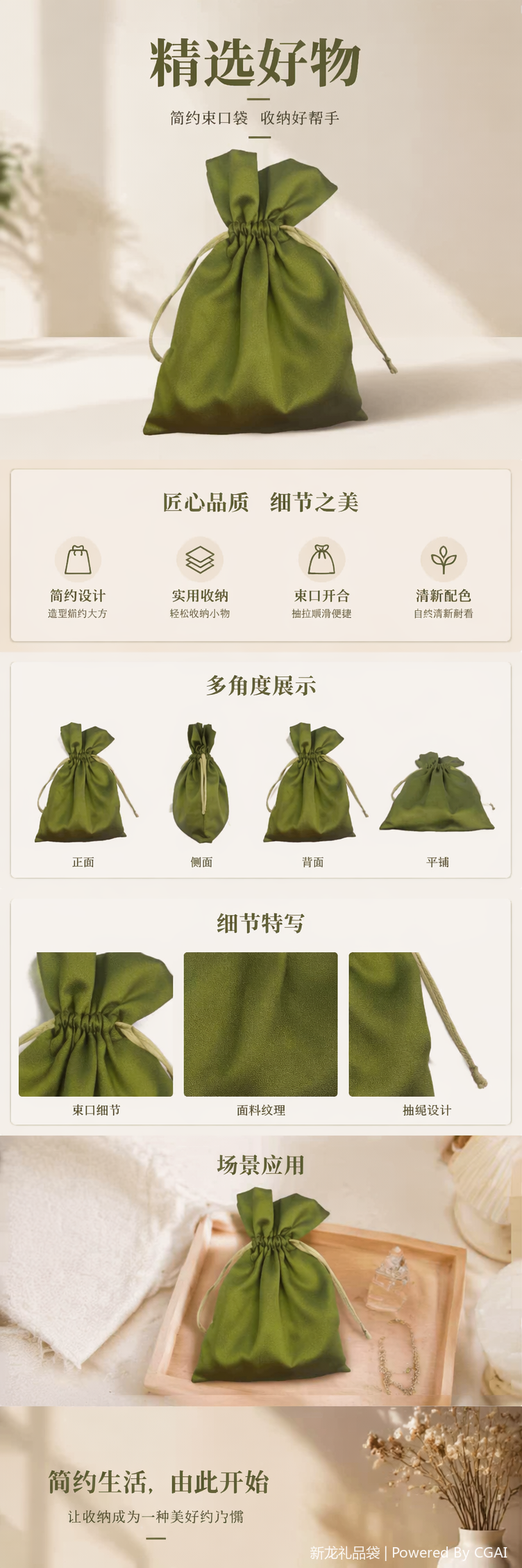 色丁布袋 时尚简约环保手提袋 可定制印花礼品包装袋详情1