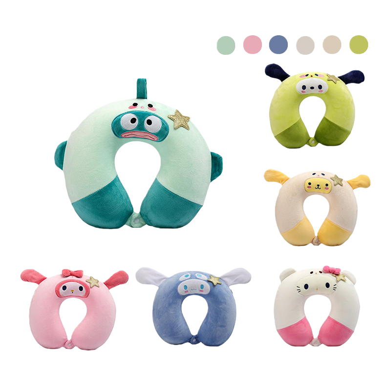 Sanlio anime cartoon neck pillow U-shaped pillow, comfortable and convenient to carry, airplane pillow for travel, nap pillow wholesale, ins summer cool pillow, colorful cartoon-shaped neck pillow, ice silk breathable U-shaped nap pillow Item Picture