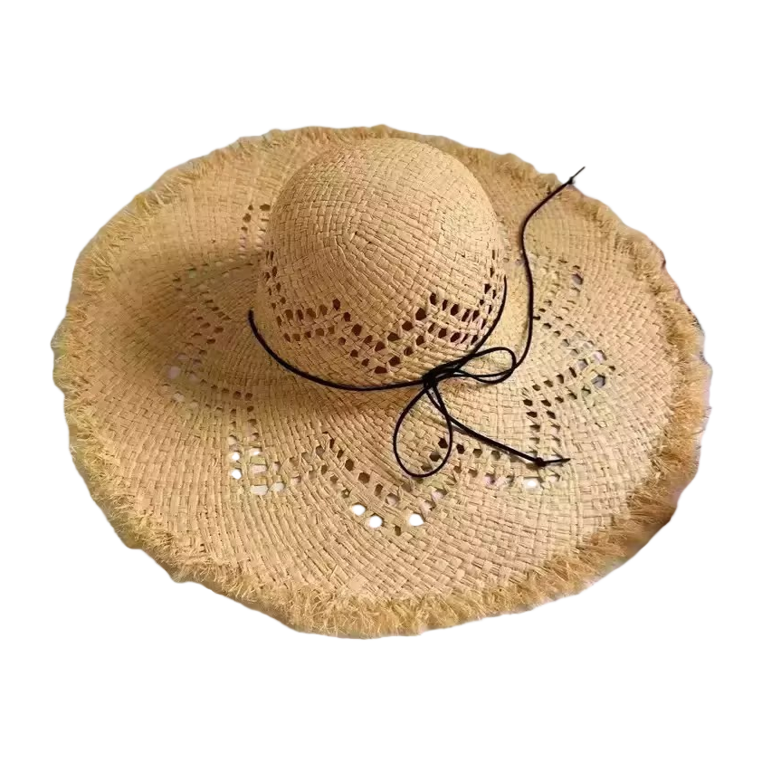 Beige straw woven wide-brimmed shawl hat, one-piece sunshade and sun protection hat, cross-border sports hat for the elderly Item Picture