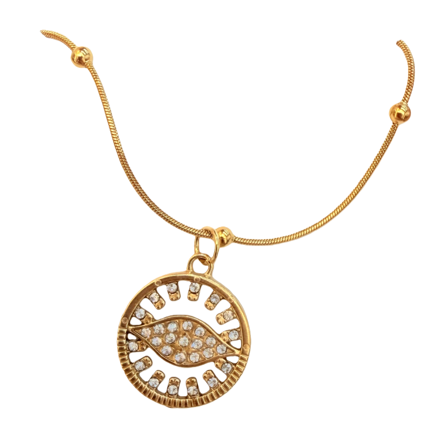 Hollowed-out full diamond Devil's Eye necklace, stainless steel snake bone chain, retro exotic style, simple European and American style, daily commuting metal neck accessory for ladies Item Picture