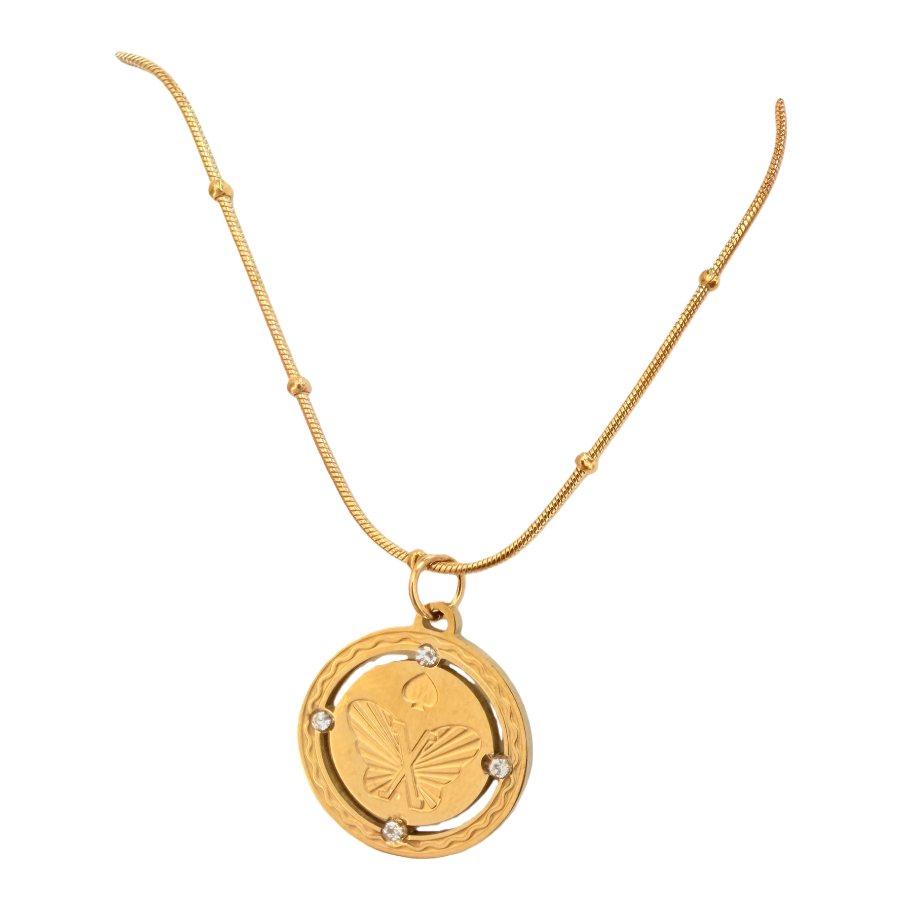 New Chinese-style relief butterfly hollowed-out round pendant, stainless steel small diamond corrugated frame snake bone chain, light mature style, niche atmosphere, daily versatile necklace Item Picture