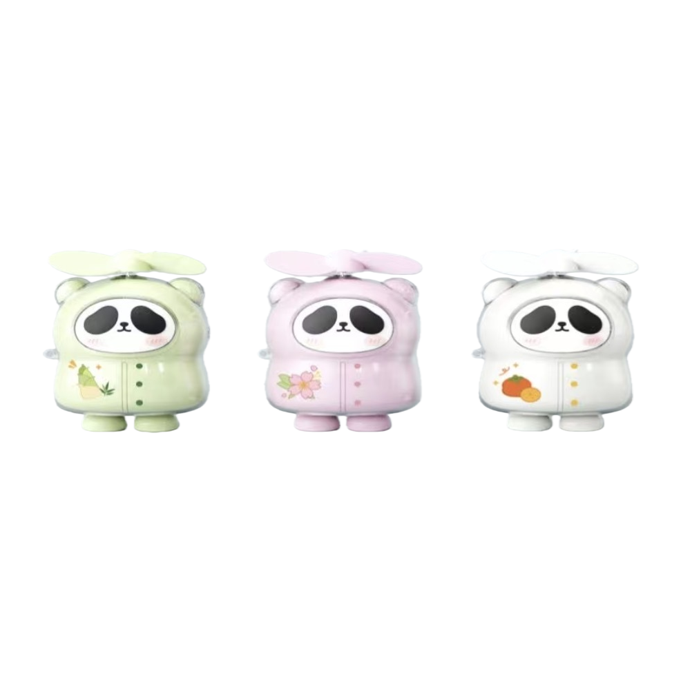 A cute cartoon mini handheld fan in the shape of three pandas for outdoor use Item Picture