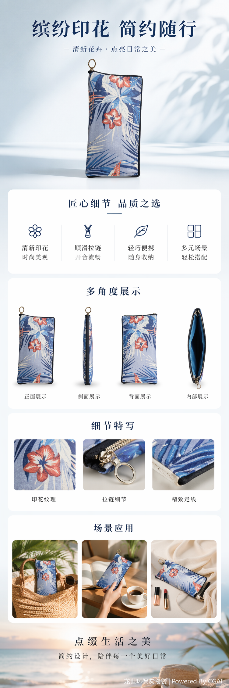 蓝底热带花卉图案钱包 其他分类女士手拿包详情1