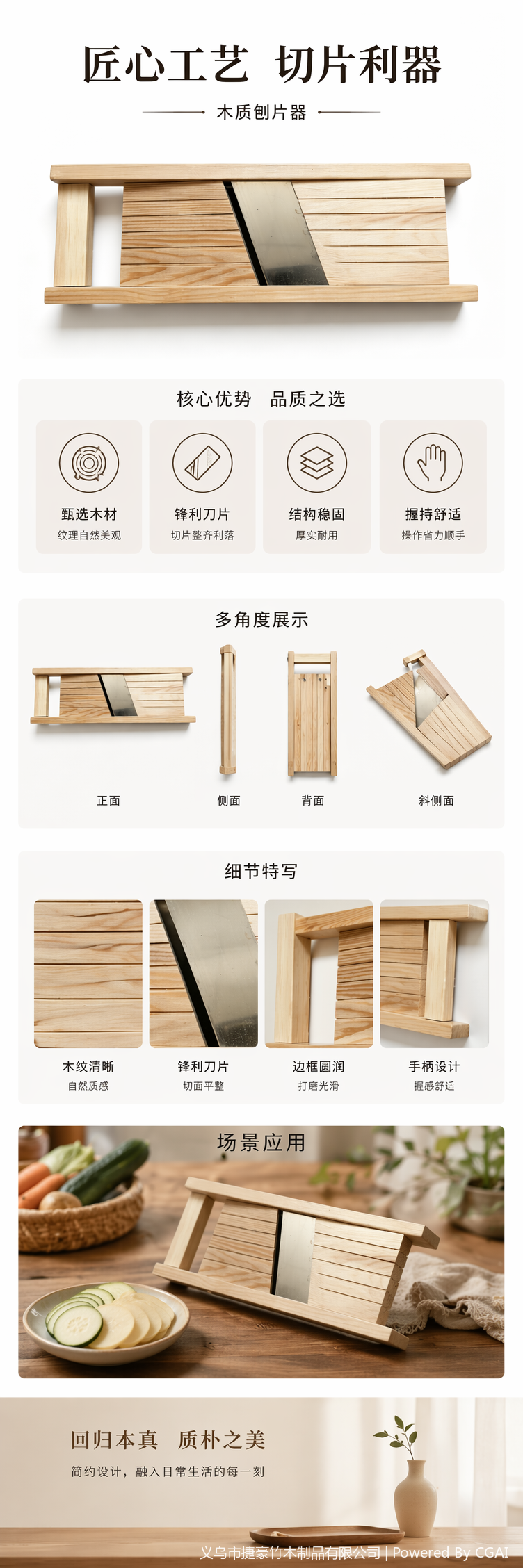Household and commercial wooden, stainless steel and solid wood slicer, kitchen hand-safe vegetable cutter pic 1