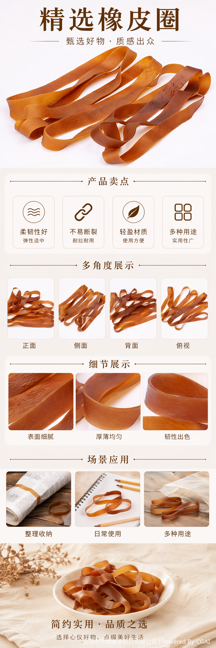棕色牛皮筋透明橡皮管皮圈100只装弹性耐用办公家用详情1
