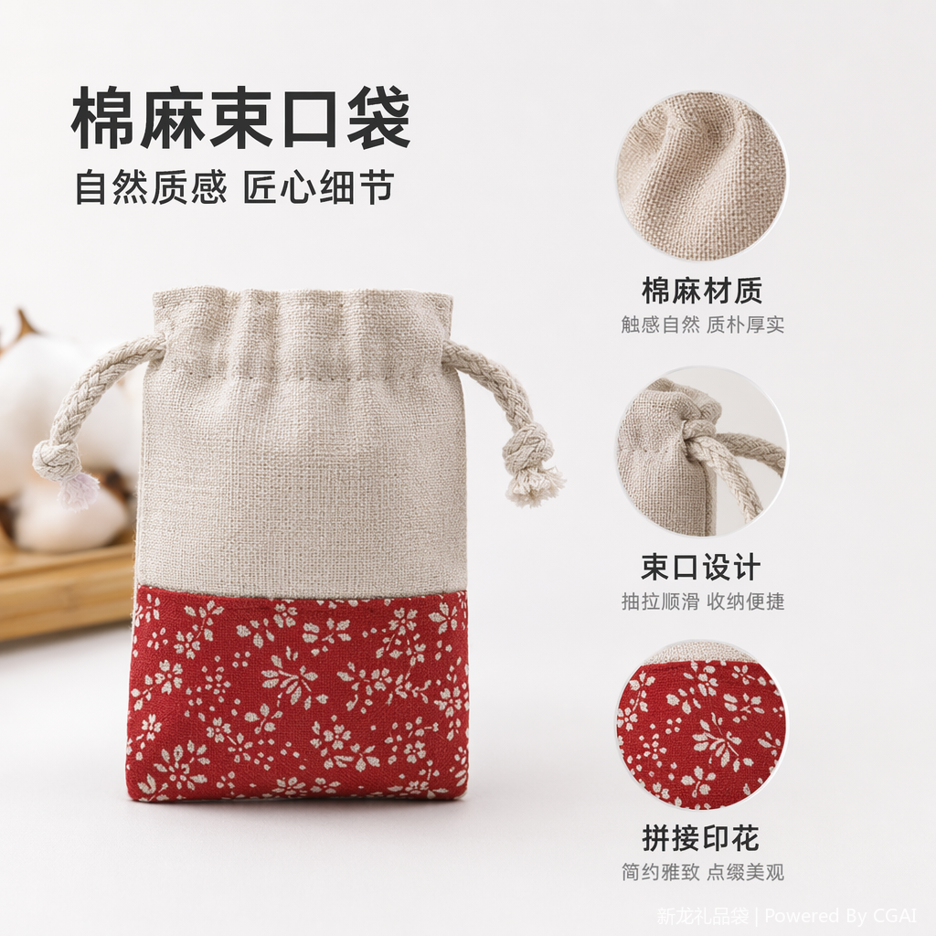 圣诞棉麻布口袋棉绳收口棉布收纳袋