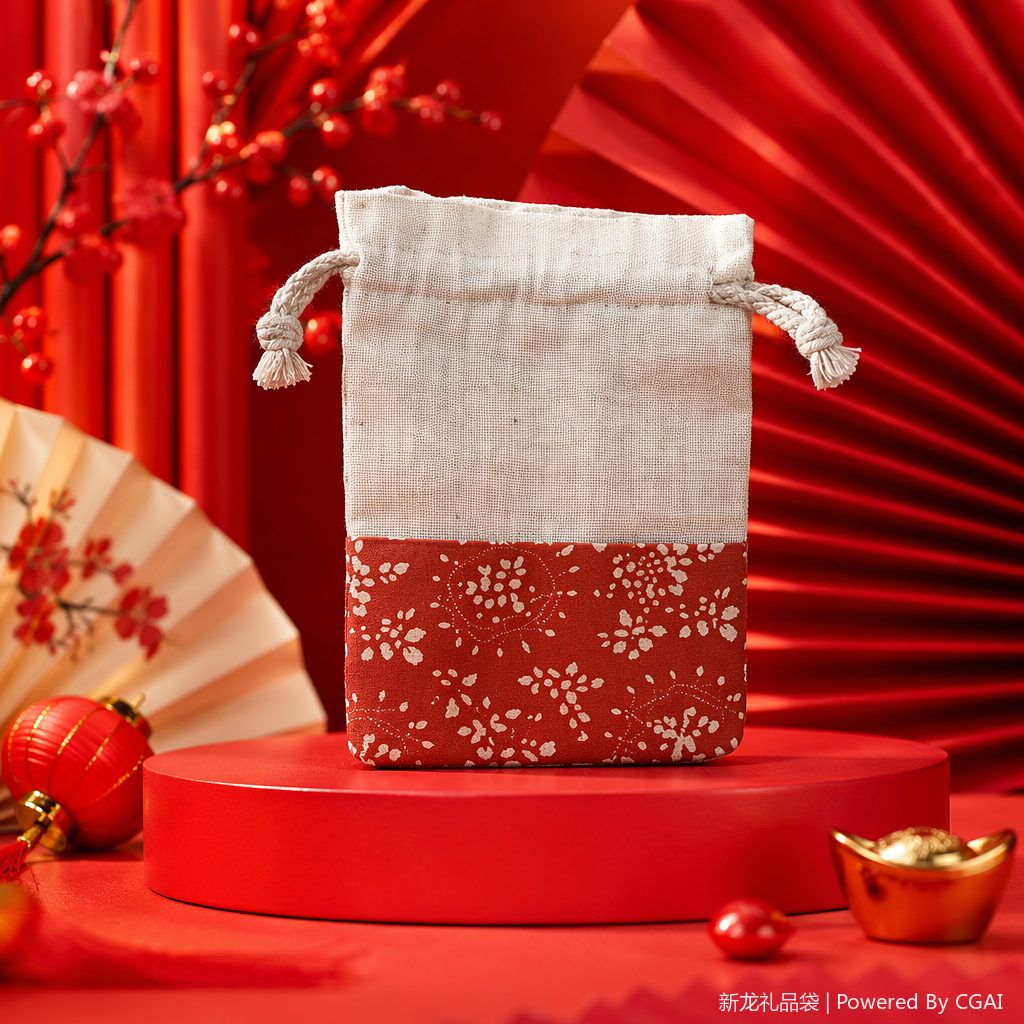 Christmas cotton and linen fabric pocket, cotton rope closure, cotton fabric storage bag Specification image