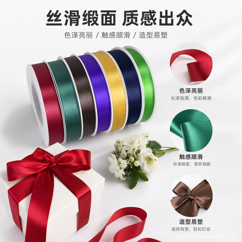 2cm大卷彩带涤纶礼品包装蛋糕批发婚庆缎带绸带烘焙织带丝带