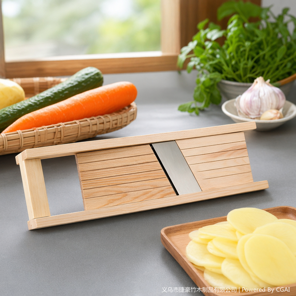 Household and commercial wooden, stainless steel and solid wood slicer, kitchen hand-safe vegetable cutter details Picture