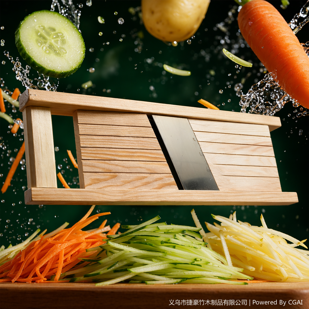Household and commercial wooden, stainless steel and solid wood slicer, kitchen hand-safe vegetable cutter Specification image