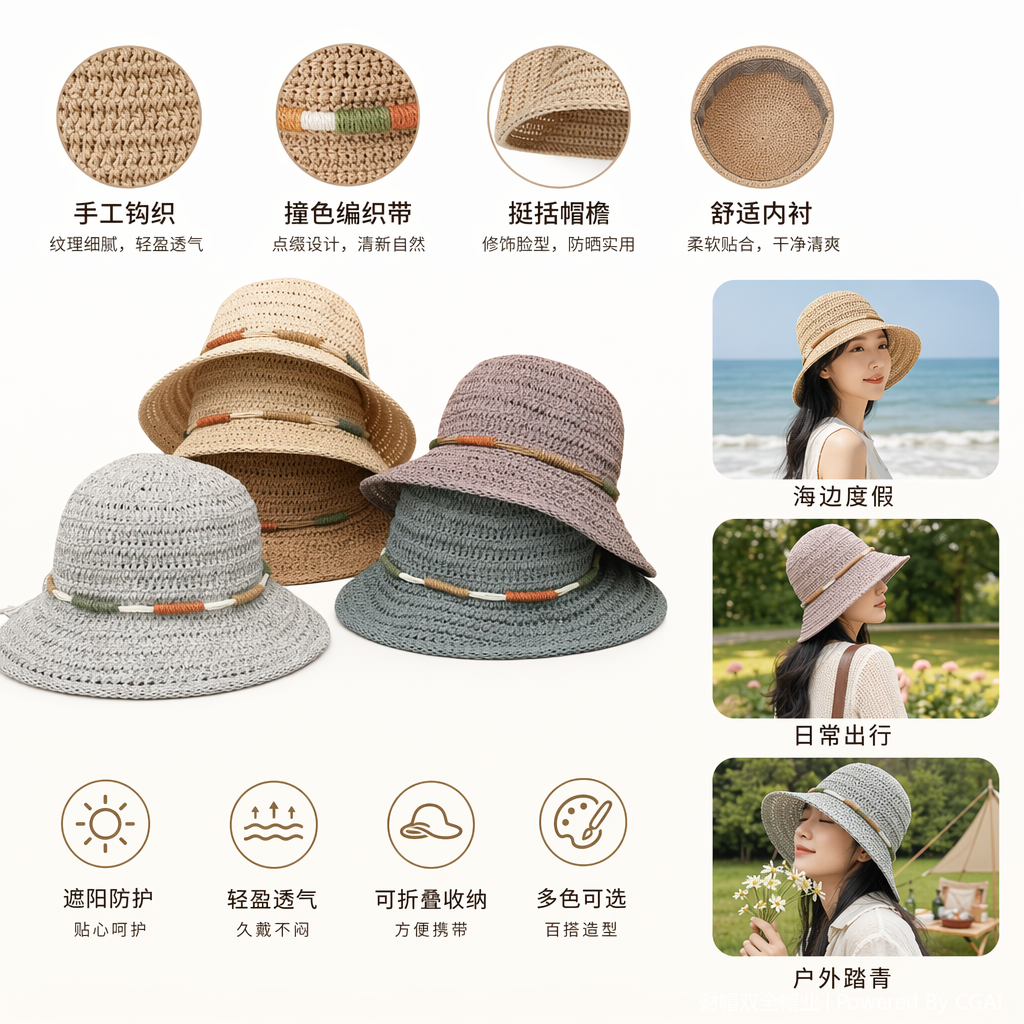 彩色编织韩版遮阳棒球帽 成人夏天草帽女