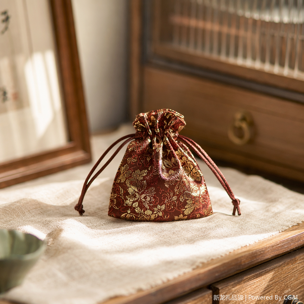 Solid-color silk fabric hand-held gift bag, customizable printed portable storage bag details Picture
