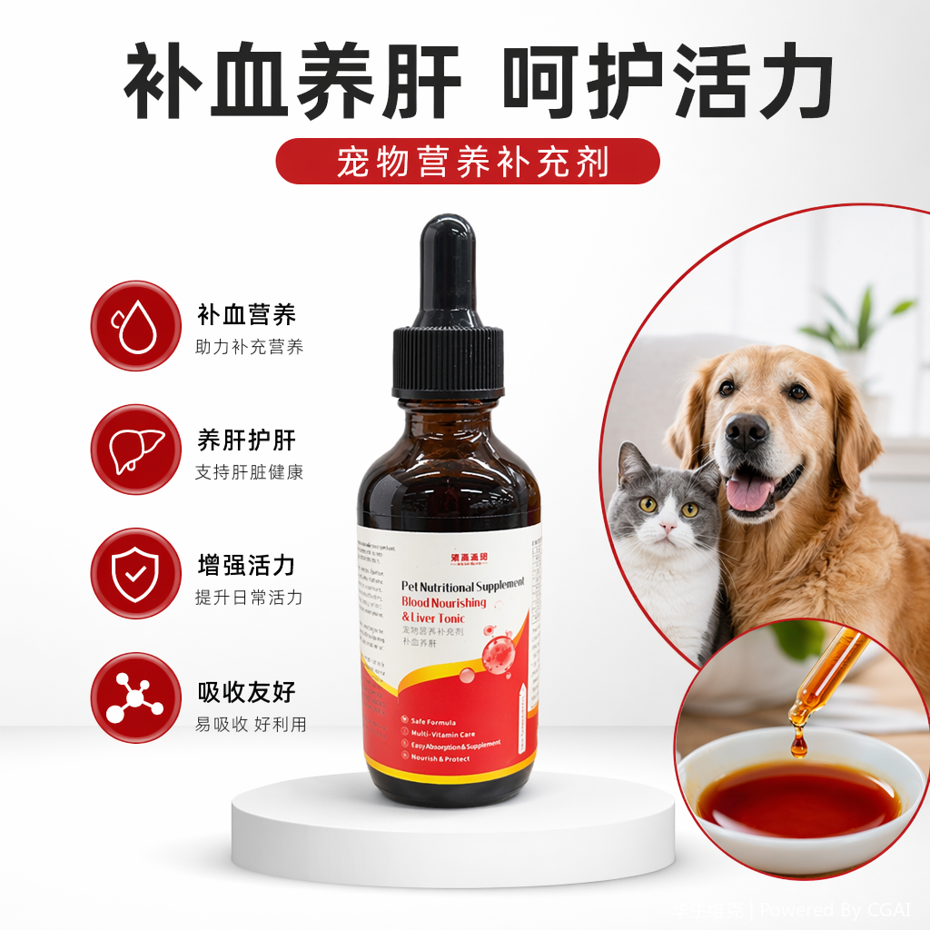 Pet Nourishing Liver Essence Oral Liquid, suitable for dogs and cats, nourishes blood and qi, and enhances immunity
