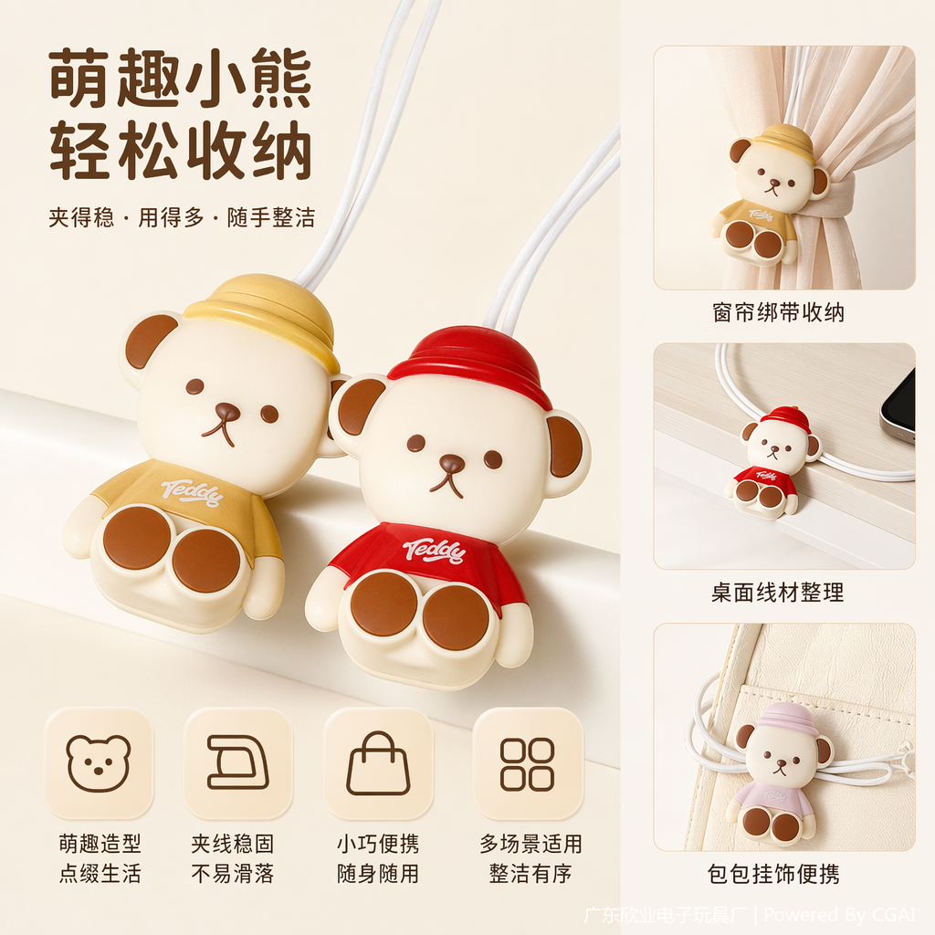 A cartoon bear-shaped lanyard handheld fan is a summer cooling wonder