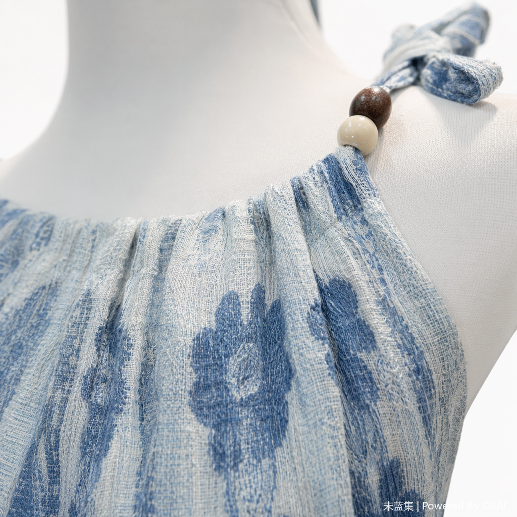 Blue and white floral embroidered chiffon lace dress, an elegant and breathable top for women in summer Application Scenario