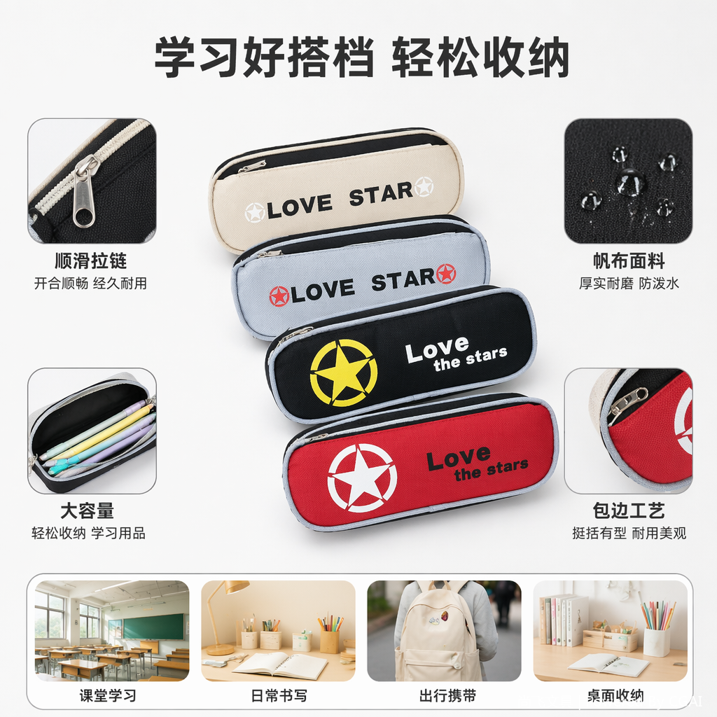 全透明PVC防水笔袋学生专用卡通文具彩色笔袋