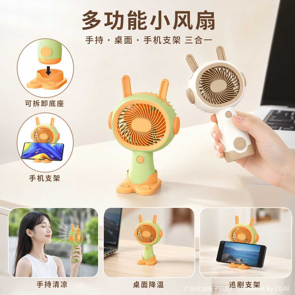 Cartoon color handheld mini fan, student portable electric fan