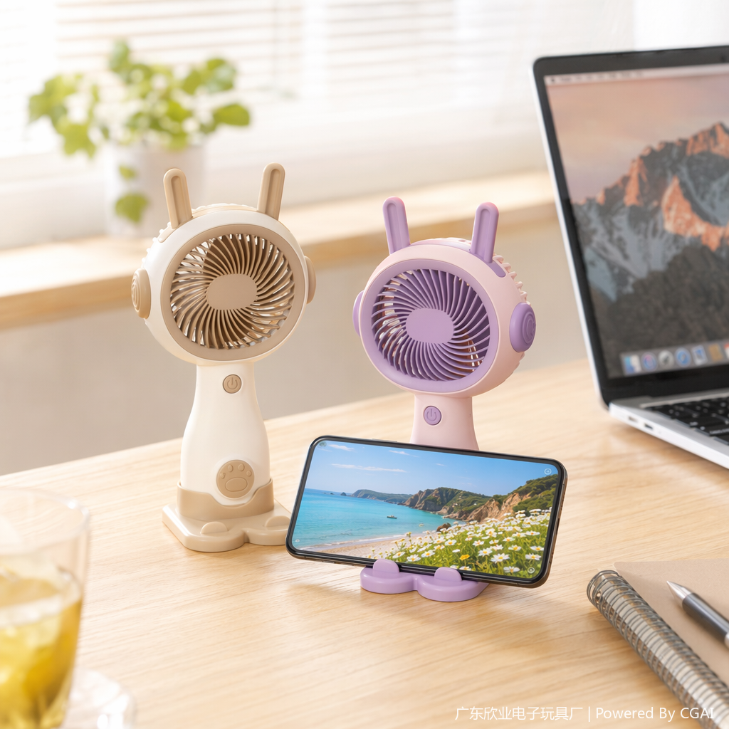 Cartoon color handheld mini fan, student portable electric fan details Picture