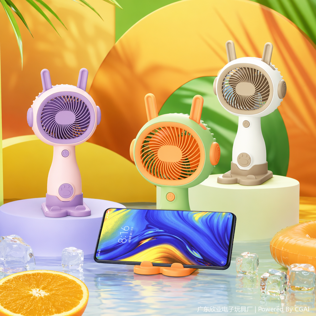 Cartoon color handheld mini fan, student portable electric fan Specification image