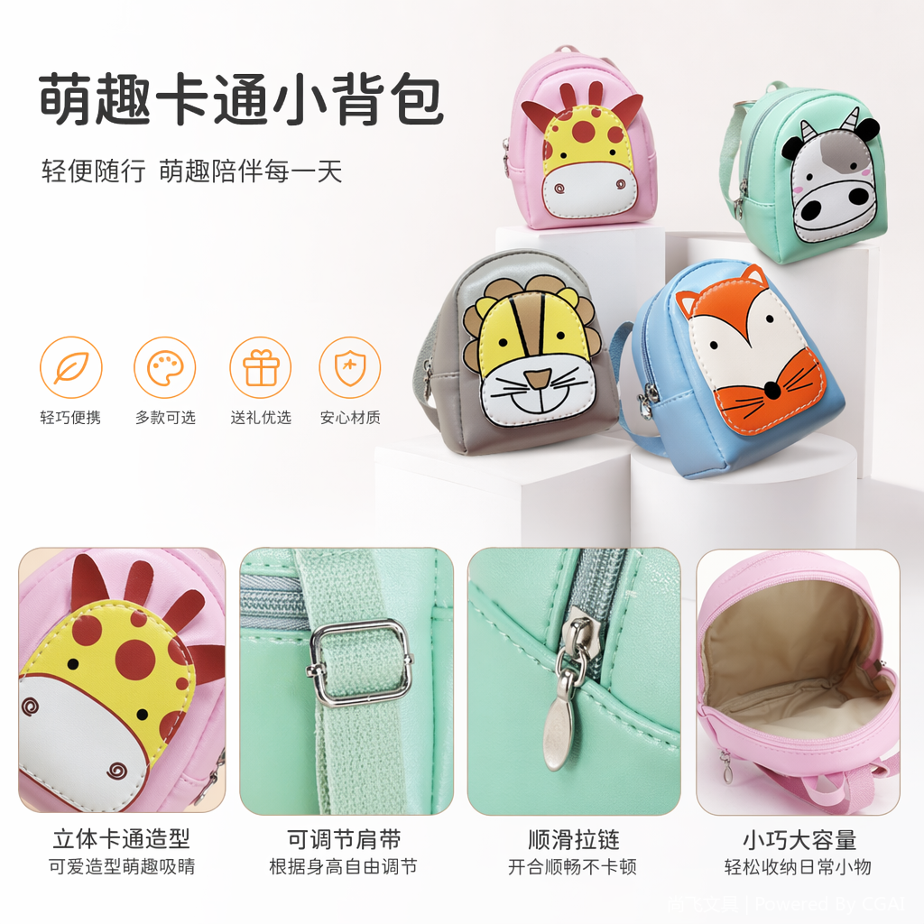 尚飞文具学生双肩包彩色卡通动物造型笔袋1000片拼图网纱材质包包文具笔记本