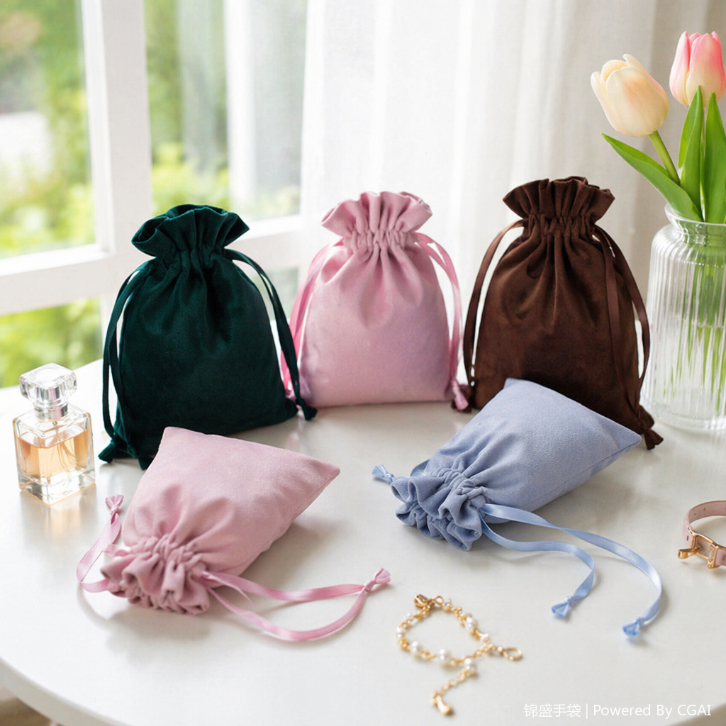 Colorful flannel drawstring bag with snap fasteners, privacy item packaging bag, jewelry storage flannel bag details Picture
