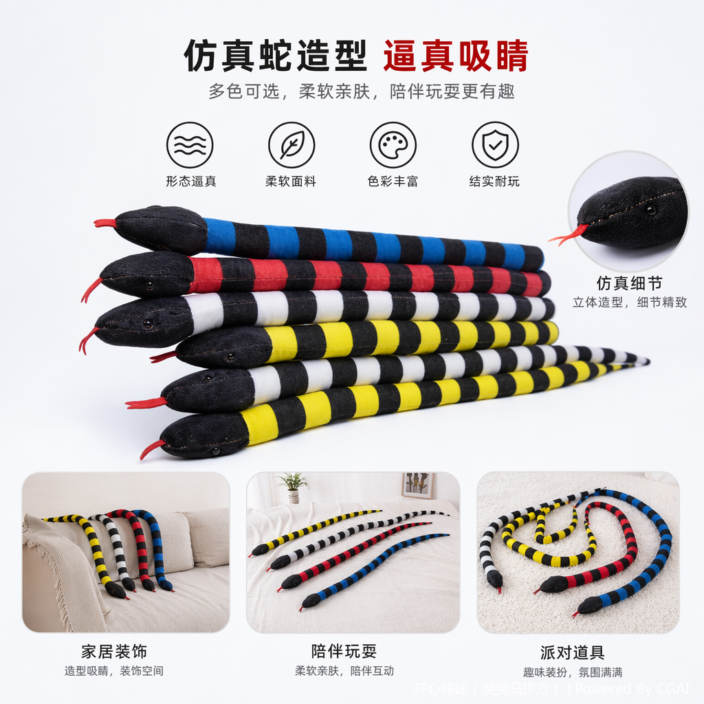 彩色英歌舞蛇条纹蛇形玩偶 其他公仔 柔软毛绒儿童益智玩具