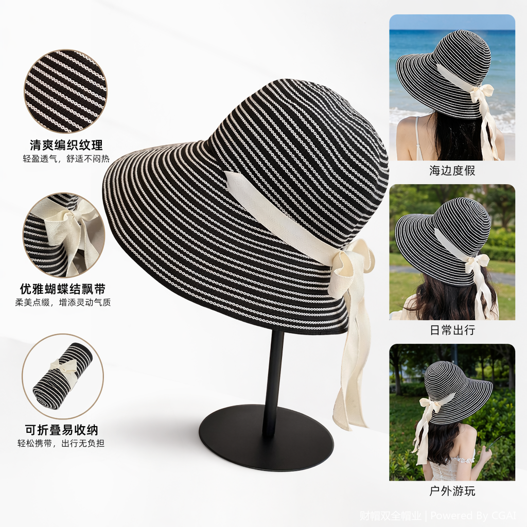 条纹编织韩版遮阳棒球帽 成人夏天草帽女