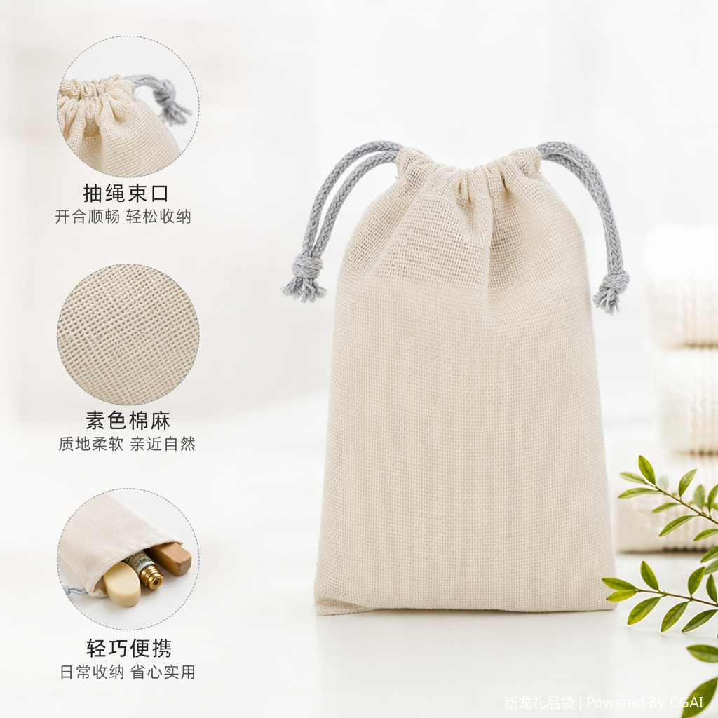 圣诞主题棉麻布袋 棉绳收口环保收纳袋 自然风包装袋