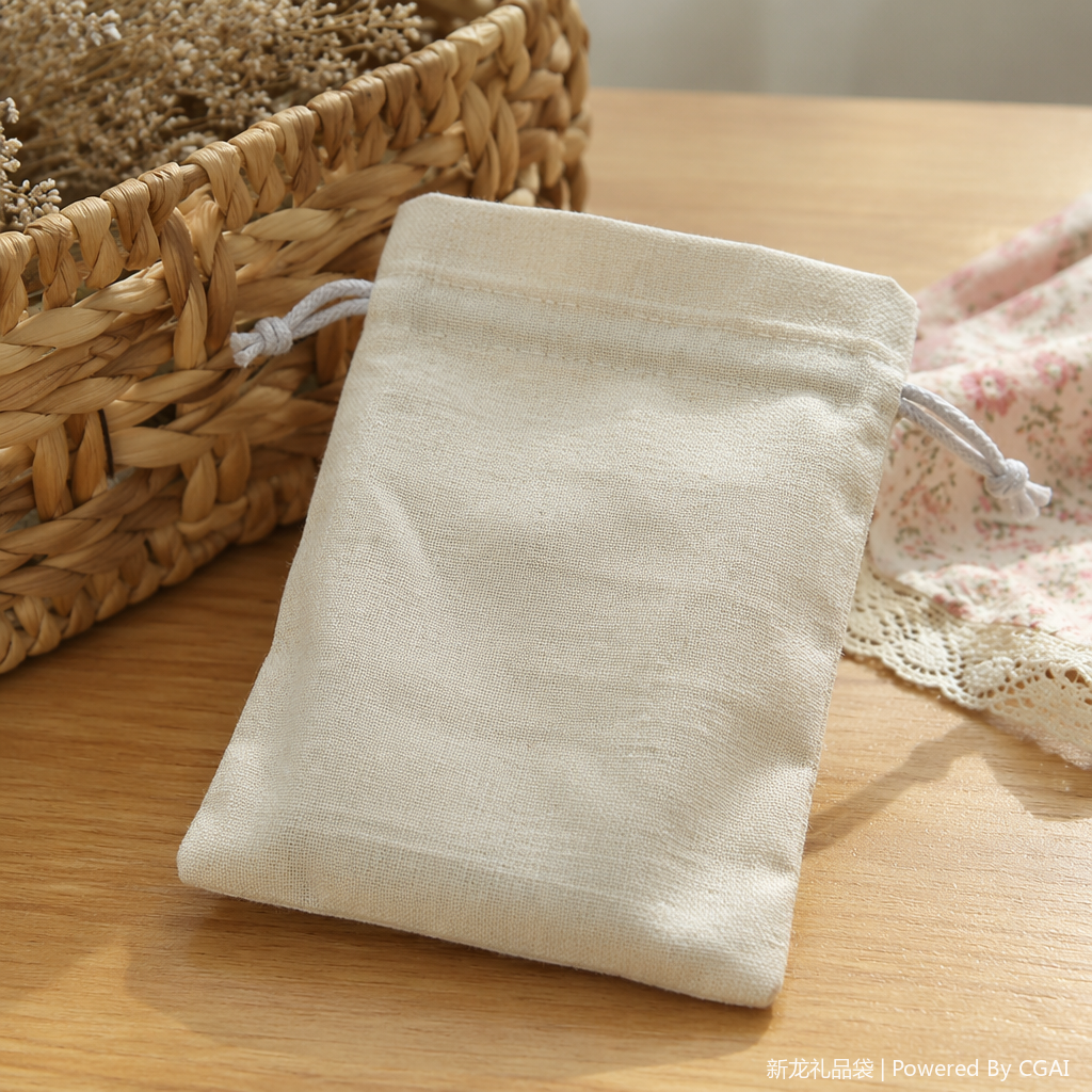 Christmas-themed cotton, linen and cloth bags with cotton rope closure, eco-friendly storage bags and natural style packaging bags details Picture