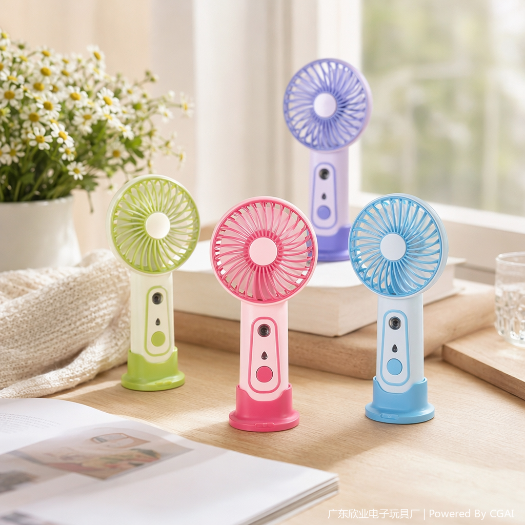Cartoon-colored mini spray handheld mini fan, neck-hanging portable mini fan details Picture