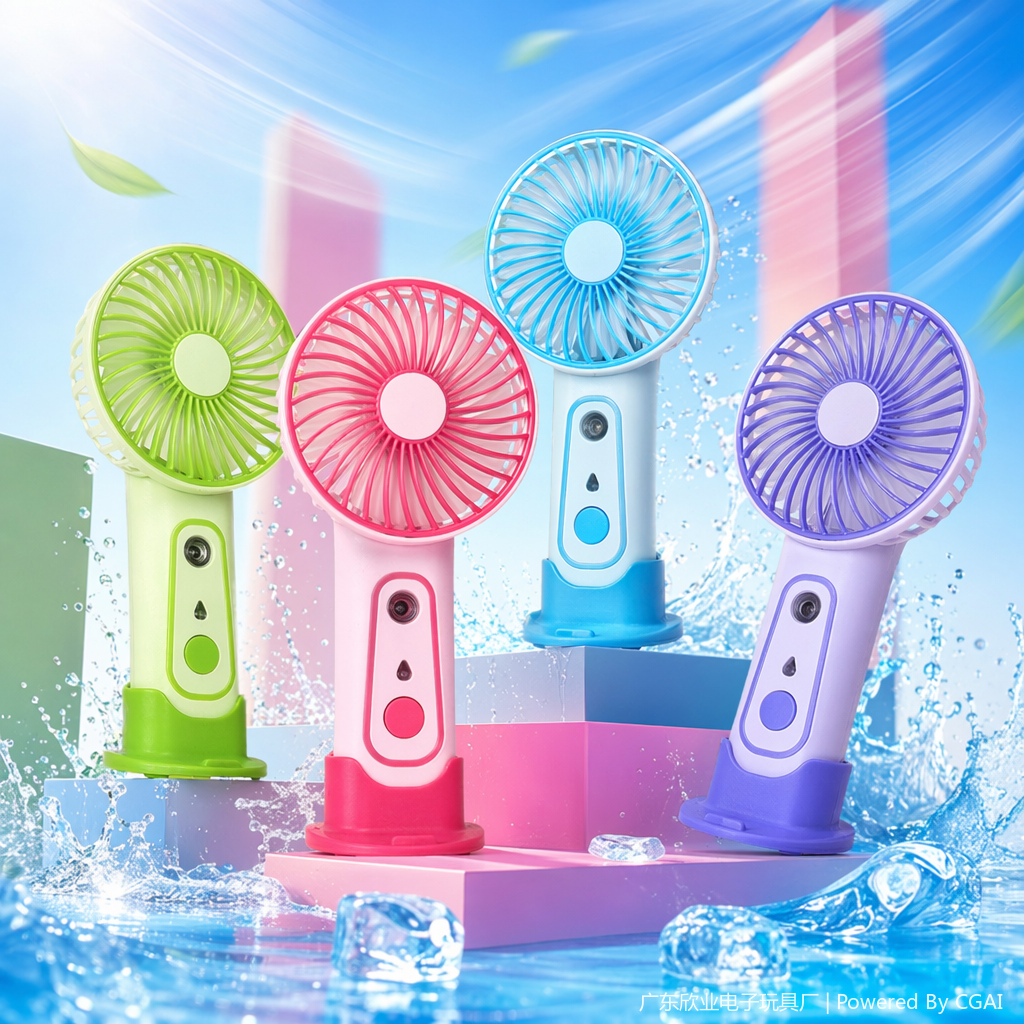 Cartoon-colored mini spray handheld mini fan, neck-hanging portable mini fan Specification image