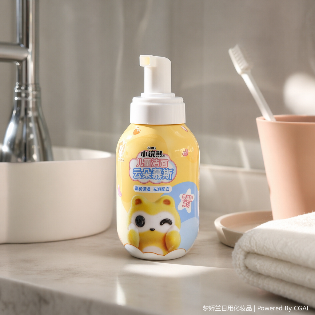 Little Raccoon Cloud Mousse Children's Facial Cleanser Yellow bottle Cartoon Bear Facial Cleansing Mousse details Picture