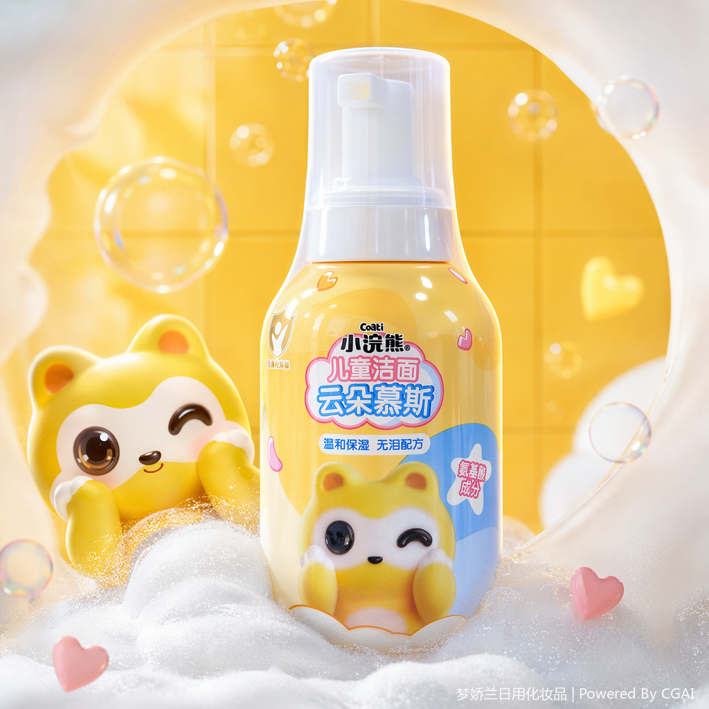 Little Raccoon Cloud Mousse Children's Facial Cleanser Yellow bottle Cartoon Bear Facial Cleansing Mousse Specification image