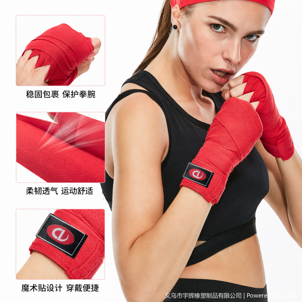 红色拳击缠手绷带女性专用护手护腕运动套装含肌肉贴高尔夫骑行手套
