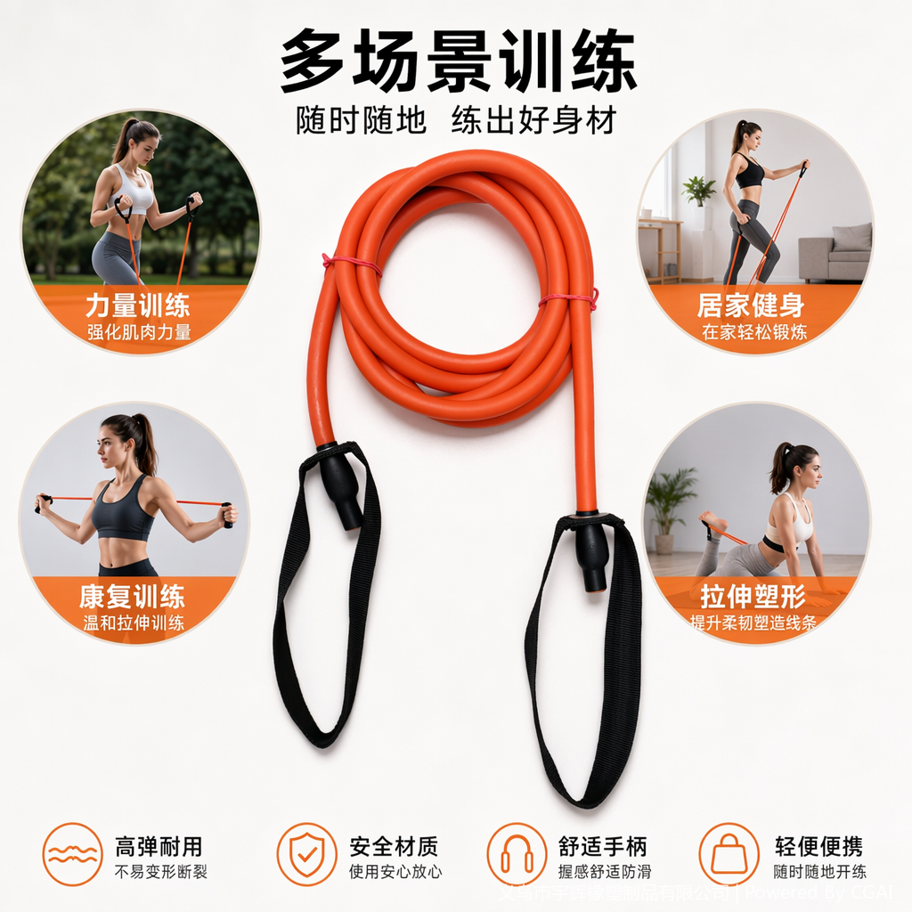 橙色五角星硅胶握力球拉力器阻力带康复弹力绳