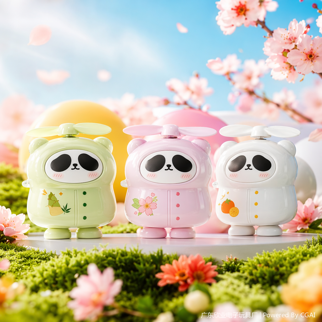A cute cartoon mini handheld fan in the shape of three pandas for outdoor use Specification image