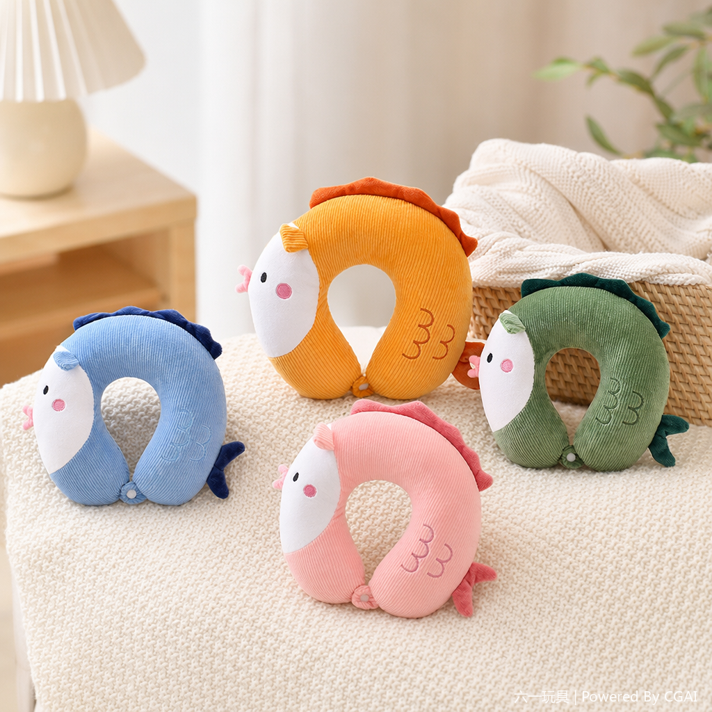 Bobo Fish Cultural and Creative Design Neck Pillow, Cartoon children's Comfortable nap pillow, U-shaped pillow, portable pillow for business trips, Memory foam 1 Specification image