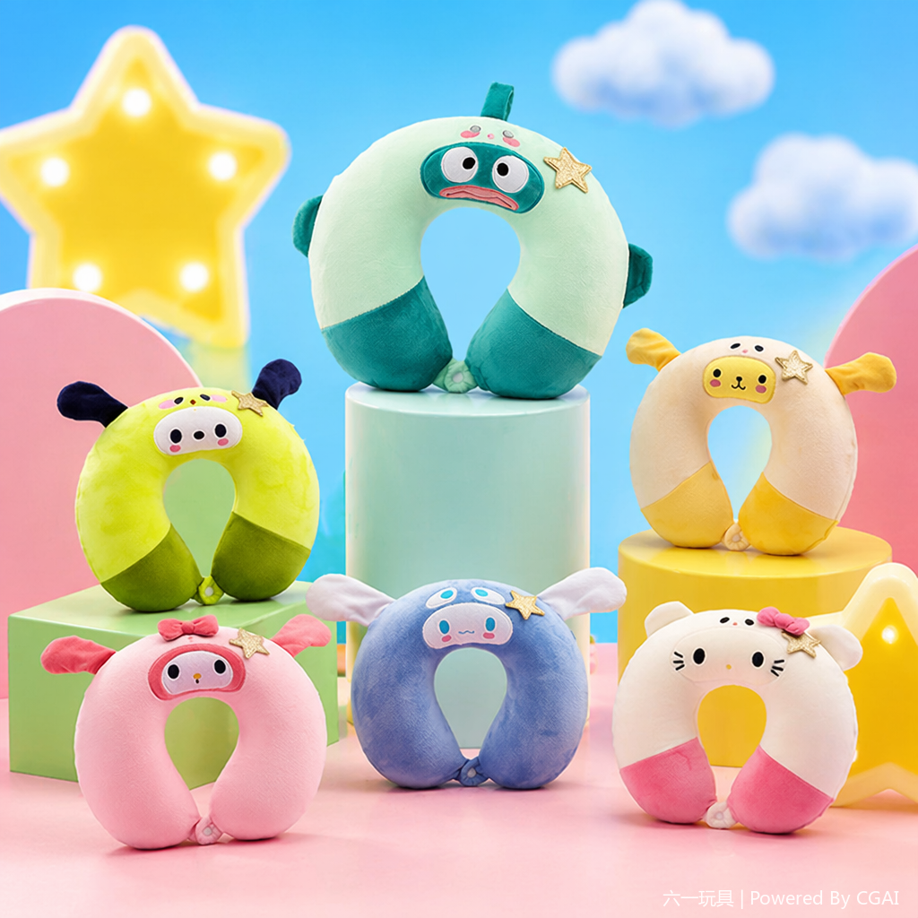 Sanlio anime cartoon neck pillow U-shaped pillow, comfortable and convenient to carry, airplane pillow for travel, nap pillow wholesale, ins summer cool pillow, colorful cartoon-shaped neck pillow, ice silk breathable U-shaped nap pillow details Picture