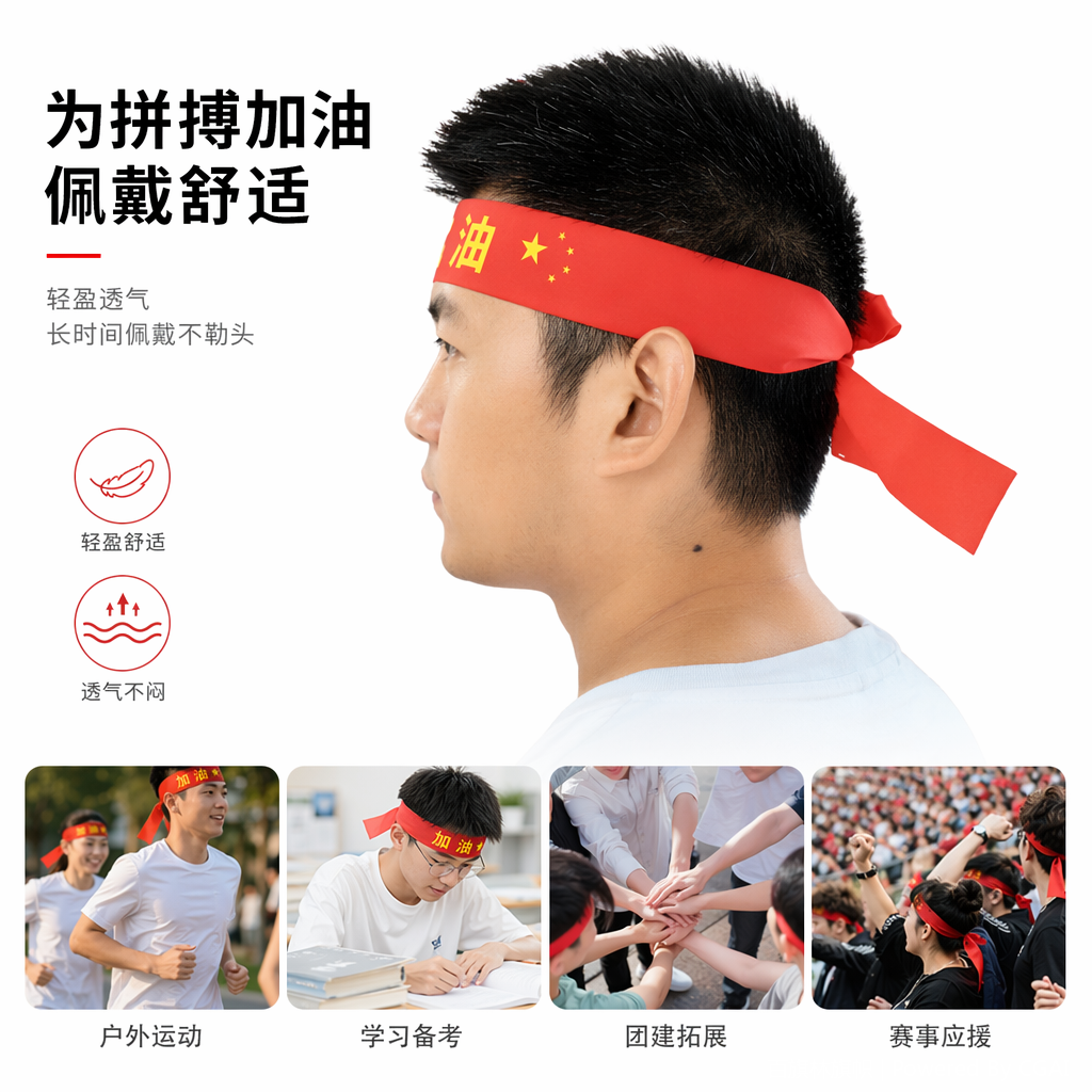 红色运动头带吸汗束发头箍 男女通用运动健身用品