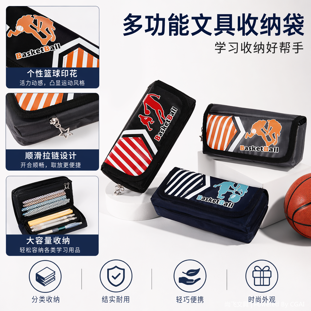 彩色条纹篮球主题文具盒其他绘图文具