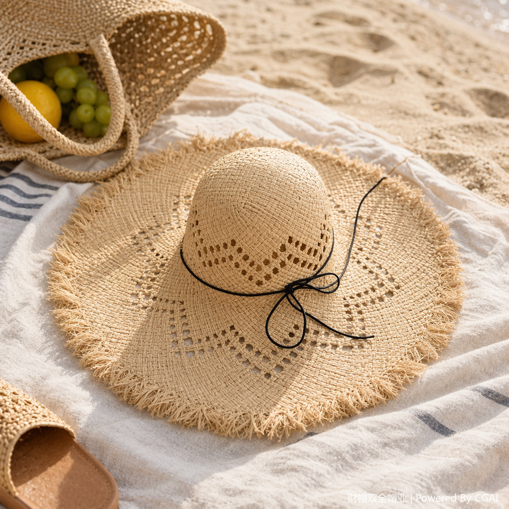 Beige straw woven wide-brimmed shawl hat, one-piece sunshade and sun protection hat, cross-border sports hat for the elderly details Picture