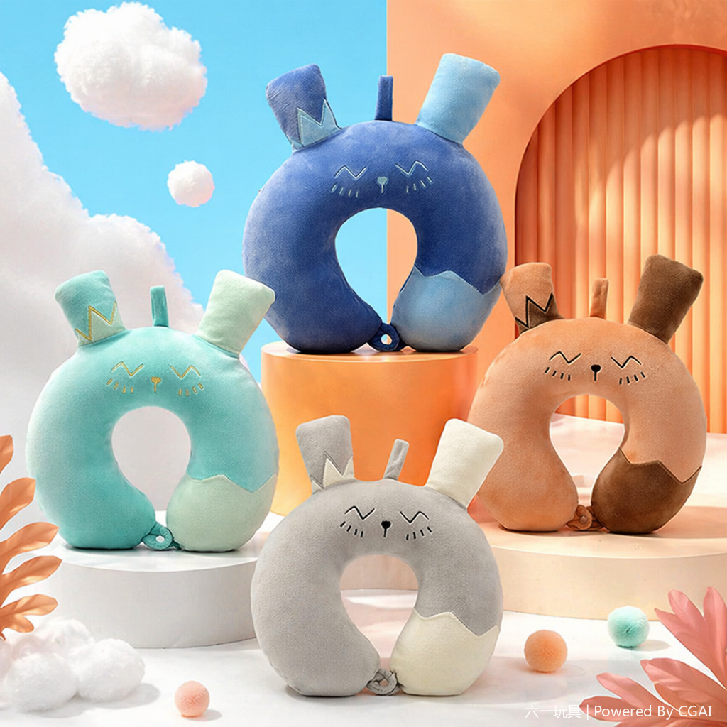 Long-eared Rabbit, high-speed rail, airplane, office, lunch break neck pillow, source factory wholesale U-shaped pillow, comfortable cartoon children's pillow, ins blue rabbit-shaped U-shaped pillow, neck pillow, memory foam portable travel pillow details Picture
